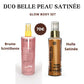 Huile pour le corps DUO GLOW Misslath Beauty avec paillettes, hydrate et illumine la peau avec un spray scintillant.